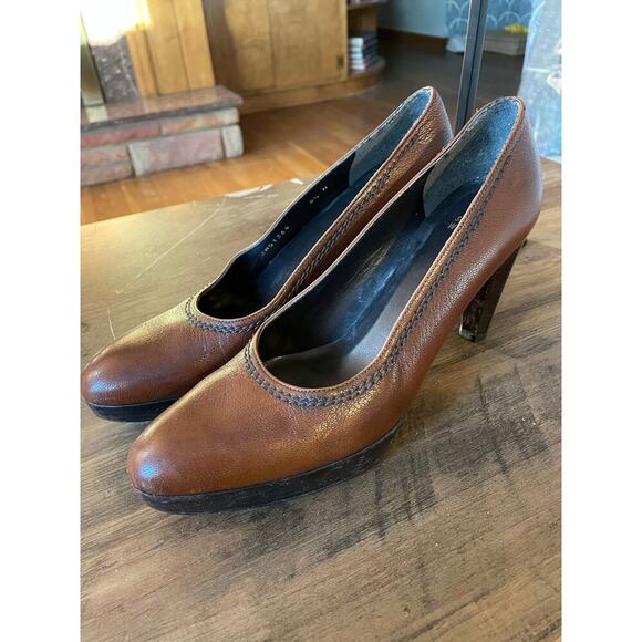 Stuart Weitzman Brown Leather Platform Heels - Picture 1 of 6